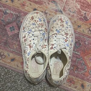 Vans Kids Floral Canvas Sneakers in Cream with Blue & Red Details